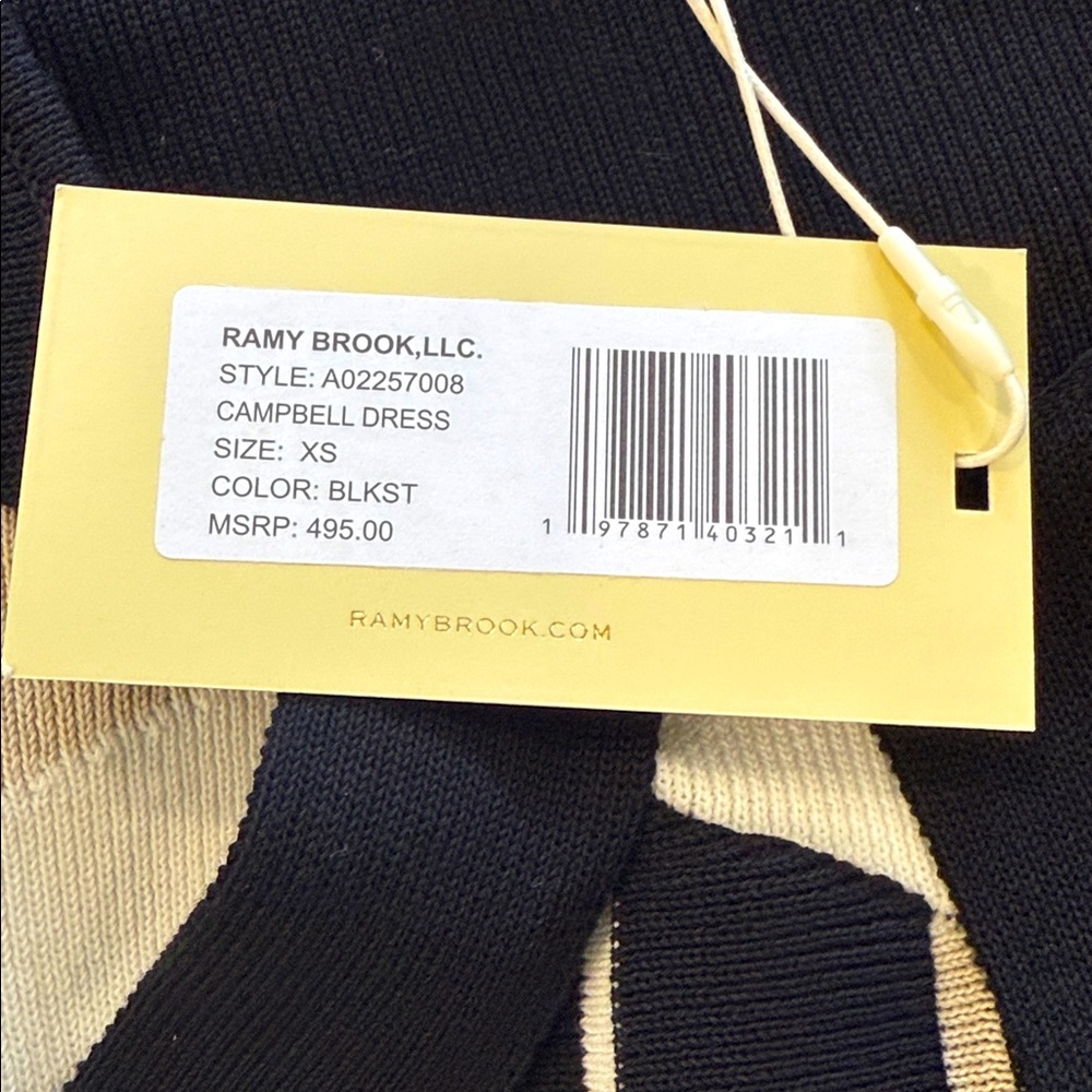 Ramy Brook Campbell Panel Fringe Black, White, Beige Stripe Knit Halter Dress XS - Picture 6 of 14